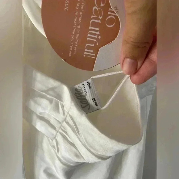 Selfie Leslie ABBY CAMI STRAP GATHERED BUST FRONT SPLIT MIDI DRESS WHITE Size M - Picture 6 of 6